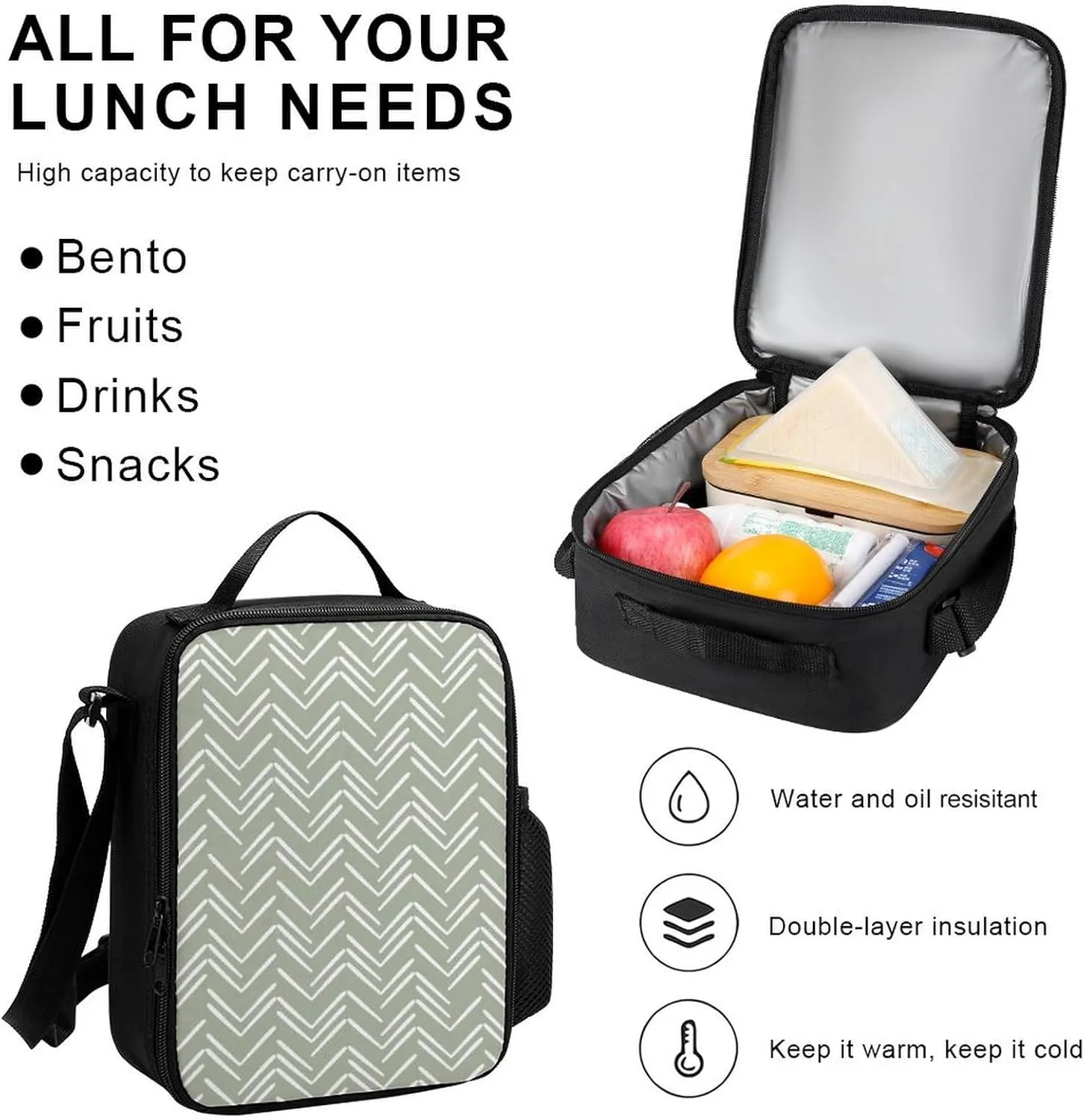 Boho Mud Cloth Chevron Lightweight Pocket Backpack Crossbody Lunch Bag Set Unisex