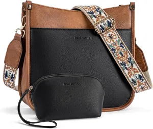 BOSTANTEN Crossbody Bags for Women Trendy Vegan Leather Hobo Handbags Fashion Shoulder Purse with Adjustable Guitar Strap