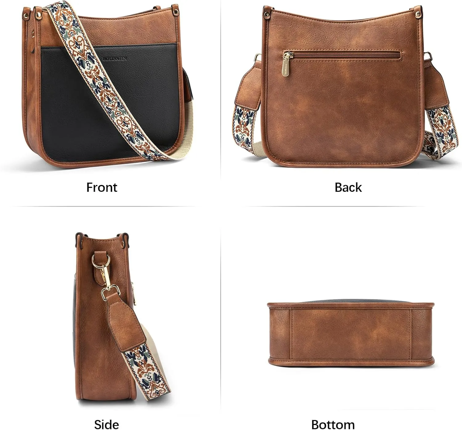 BOSTANTEN Crossbody Bags for Women Trendy Vegan Leather Hobo Handbags Fashion Shoulder Purse with Adjustable Guitar Strap