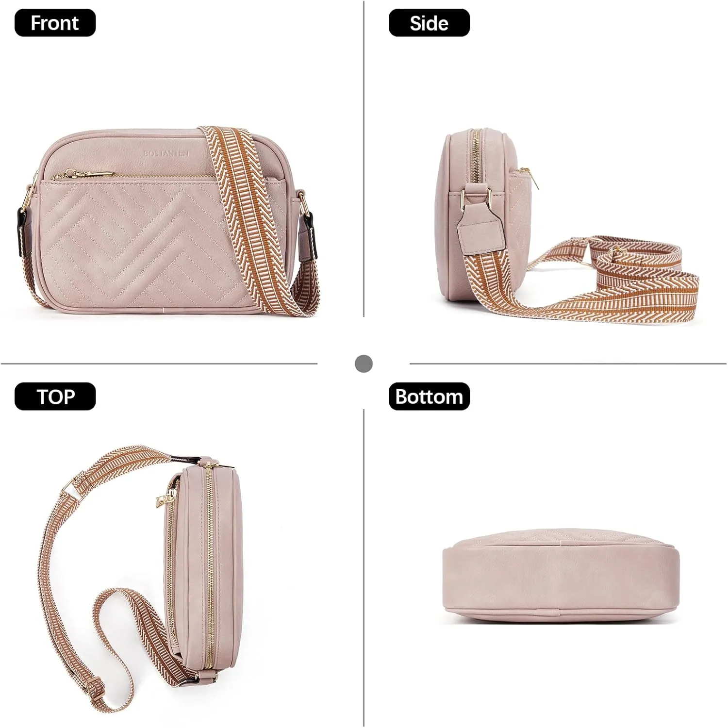 BOSTANTEN Quilted Crossbody Bags for Women Vegan Leather Purses Small Shoulder Handbags with Wide Strap
