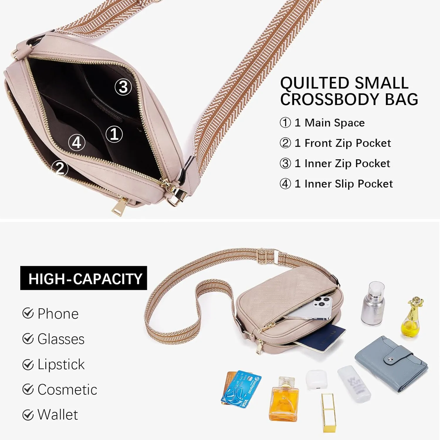 BOSTANTEN Quilted Crossbody Bags for Women Vegan Leather Purses Small Shoulder Handbags with Wide Strap