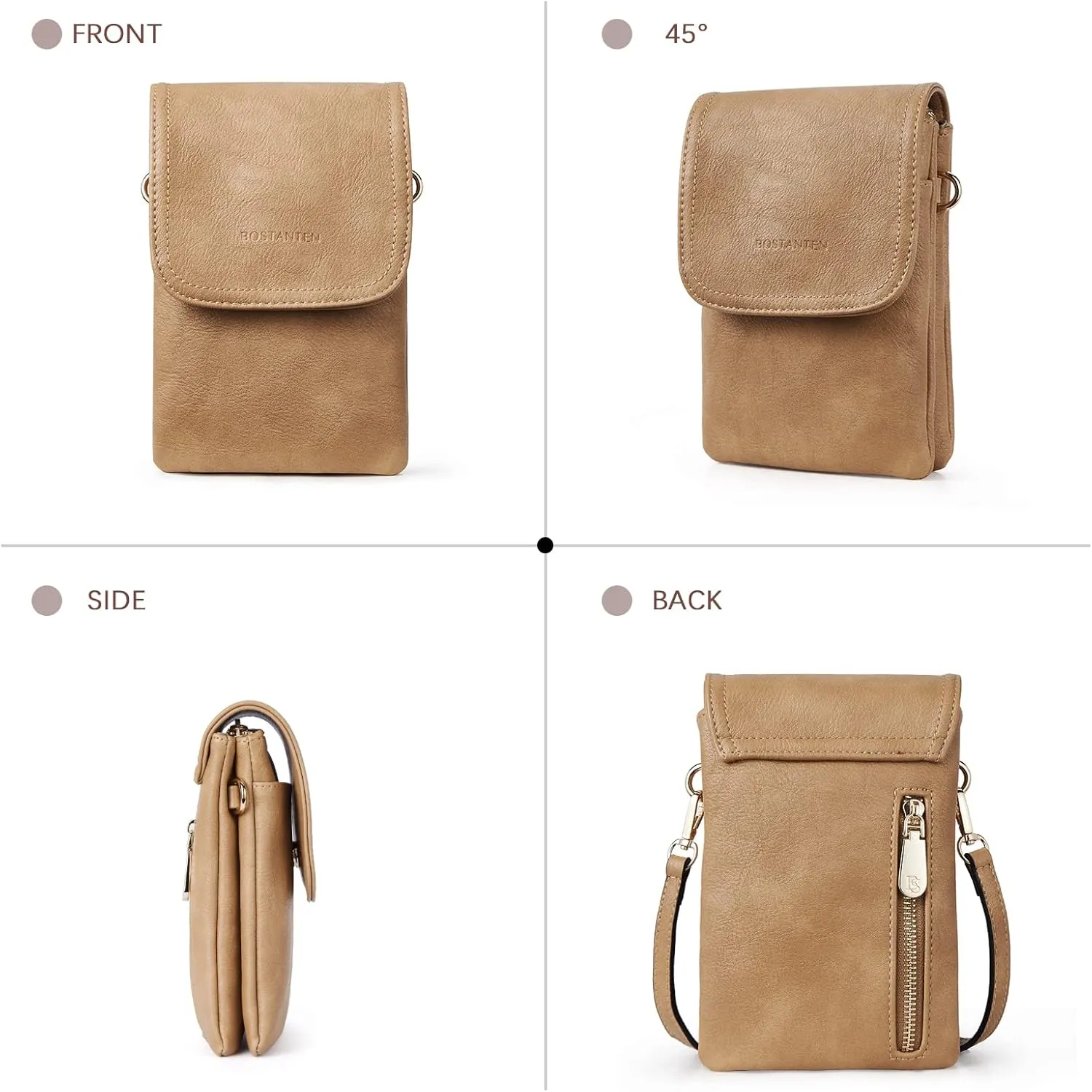 BOSTANTEN Vegan Leather Small Crossbody Bags for Women Designer Cell Phone Bag Wallet Purses Adjustable Strap