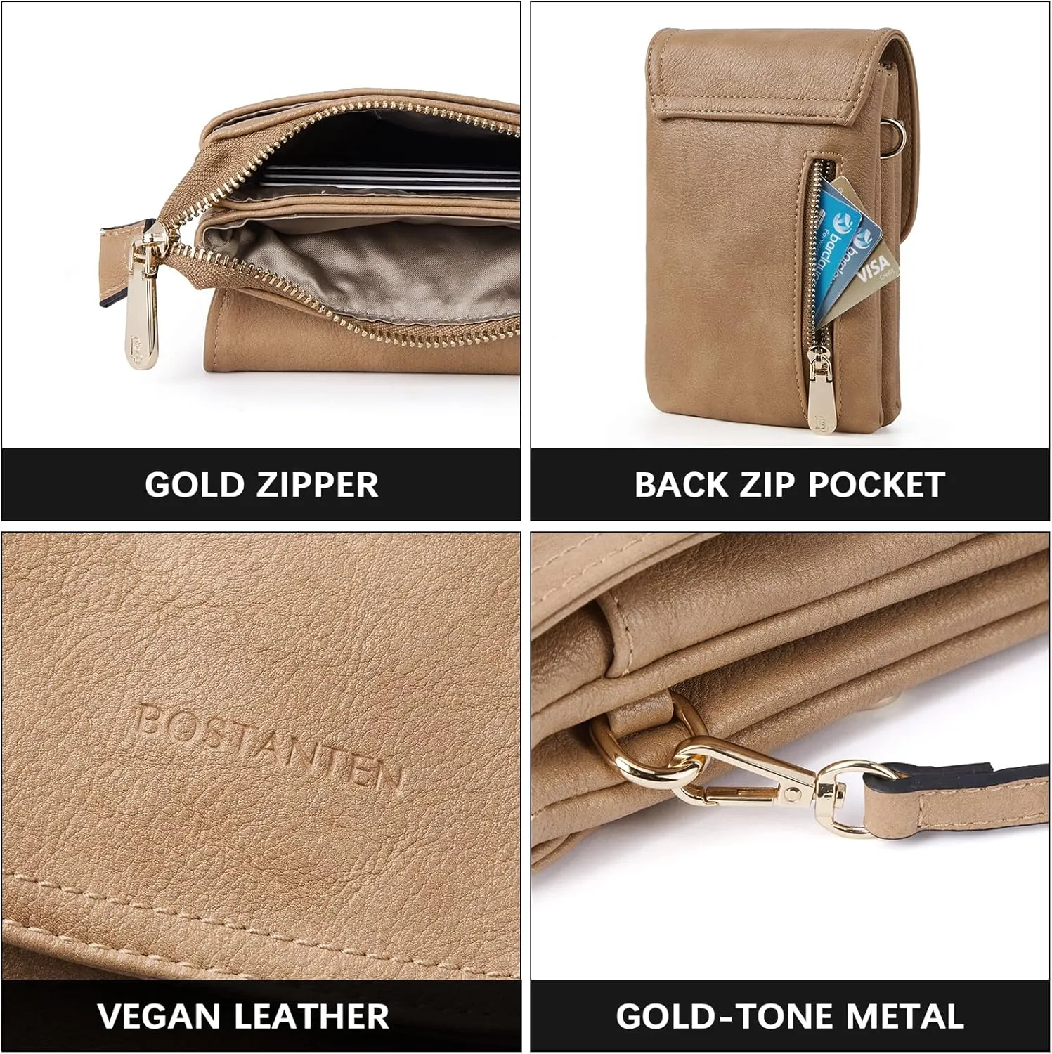 BOSTANTEN Vegan Leather Small Crossbody Bags for Women Designer Cell Phone Bag Wallet Purses Adjustable Strap