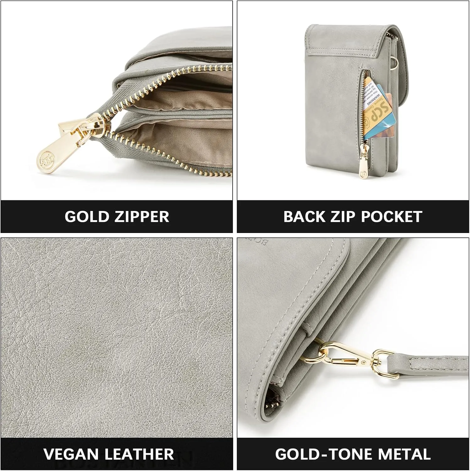 BOSTANTEN Vegan Leather Small Crossbody Bags for Women Designer Cell Phone Bag Wallet Purses Adjustable Strap