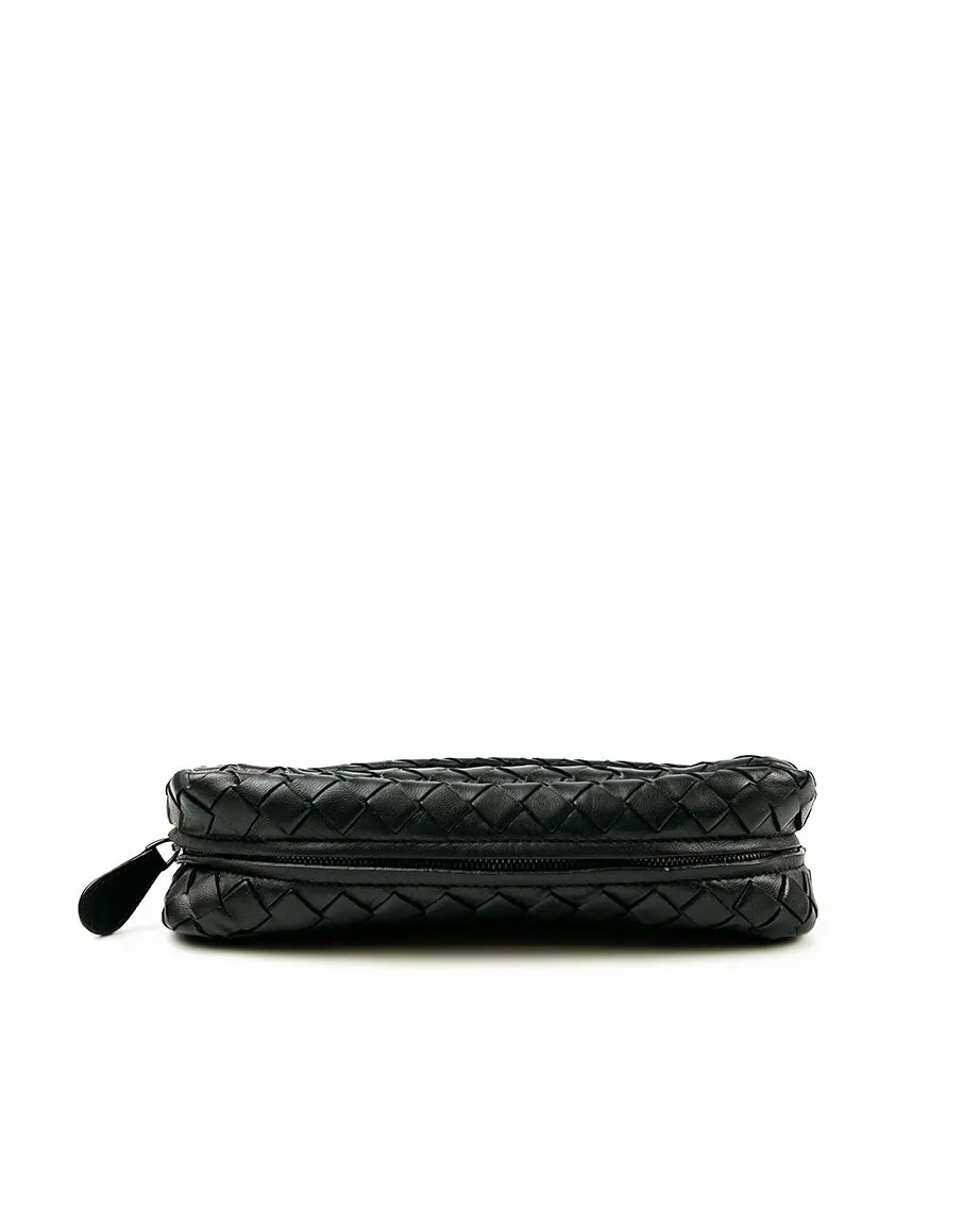 Bottega Veneta Intrecciato Leather Flap Chain Black Crossbody Bag