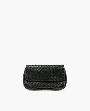Bottega Veneta Intrecciato Leather Flap Chain Black Crossbody Bag
