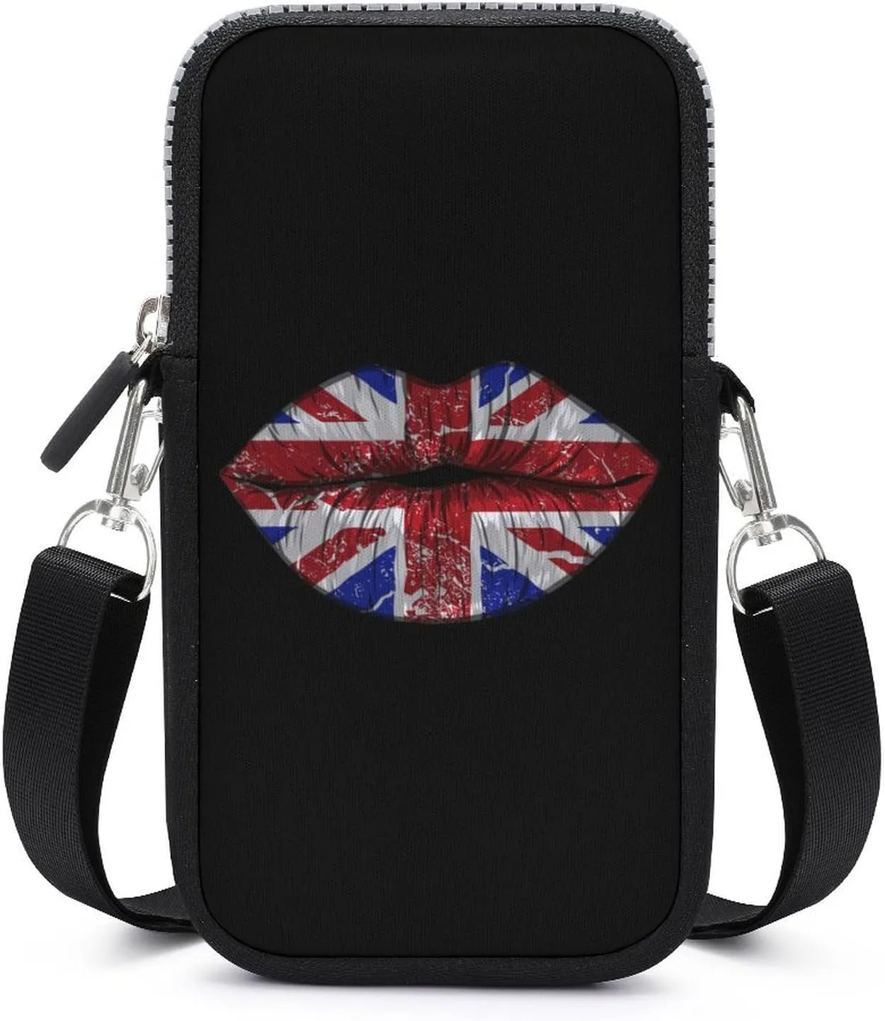 Britain Flag Lipstick Lips Novelty Small Crossbody Cell Phone Purse Cellphone Holder Wallet for Women Men, style