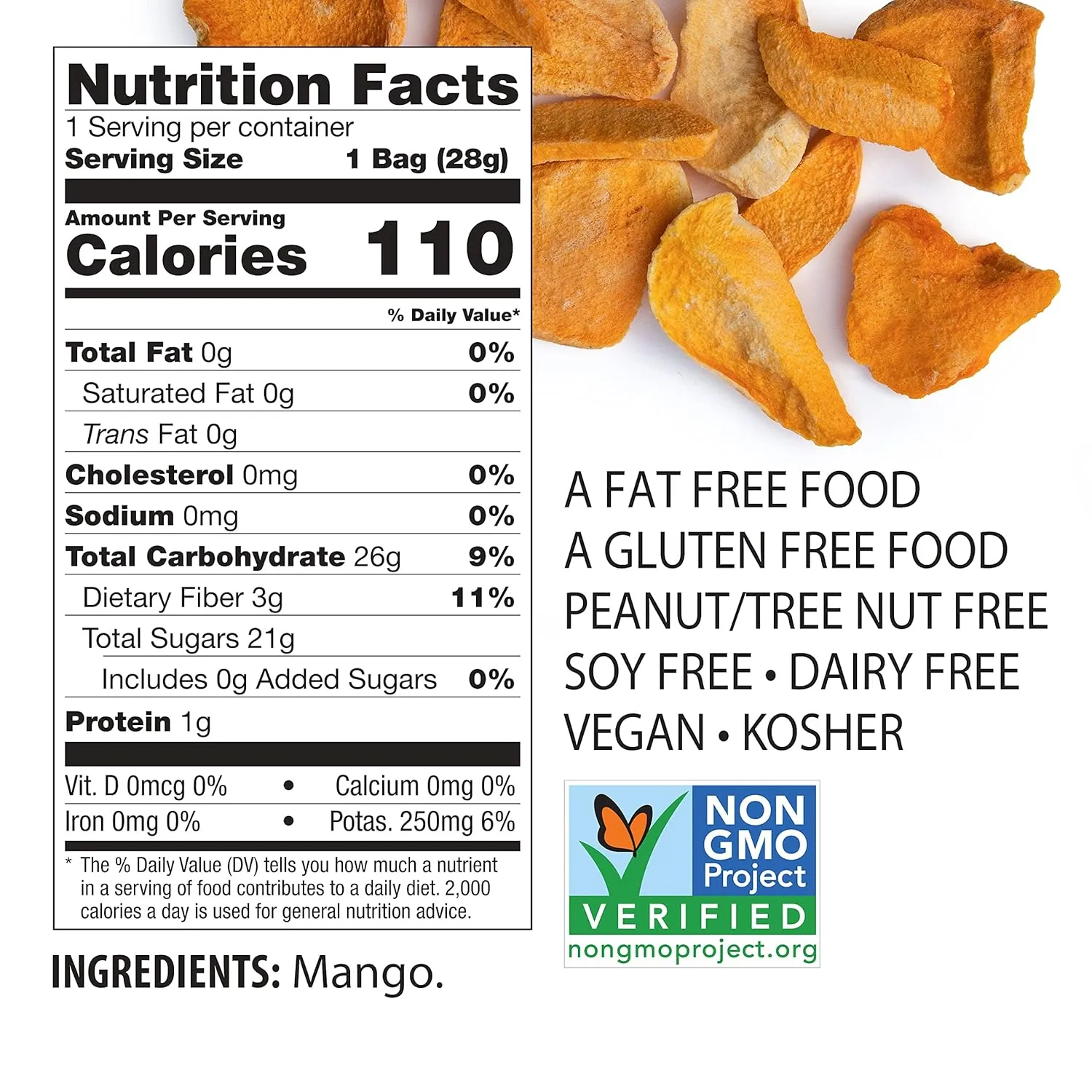 Brothers All Natural Freeze Dried Fruit Crisps, Mango, 1 Oz (Pack of 8), Made with 100% Fruit, Gluten Free, Soy Free, Vegan, Heathy Snack, Resealable Pouch