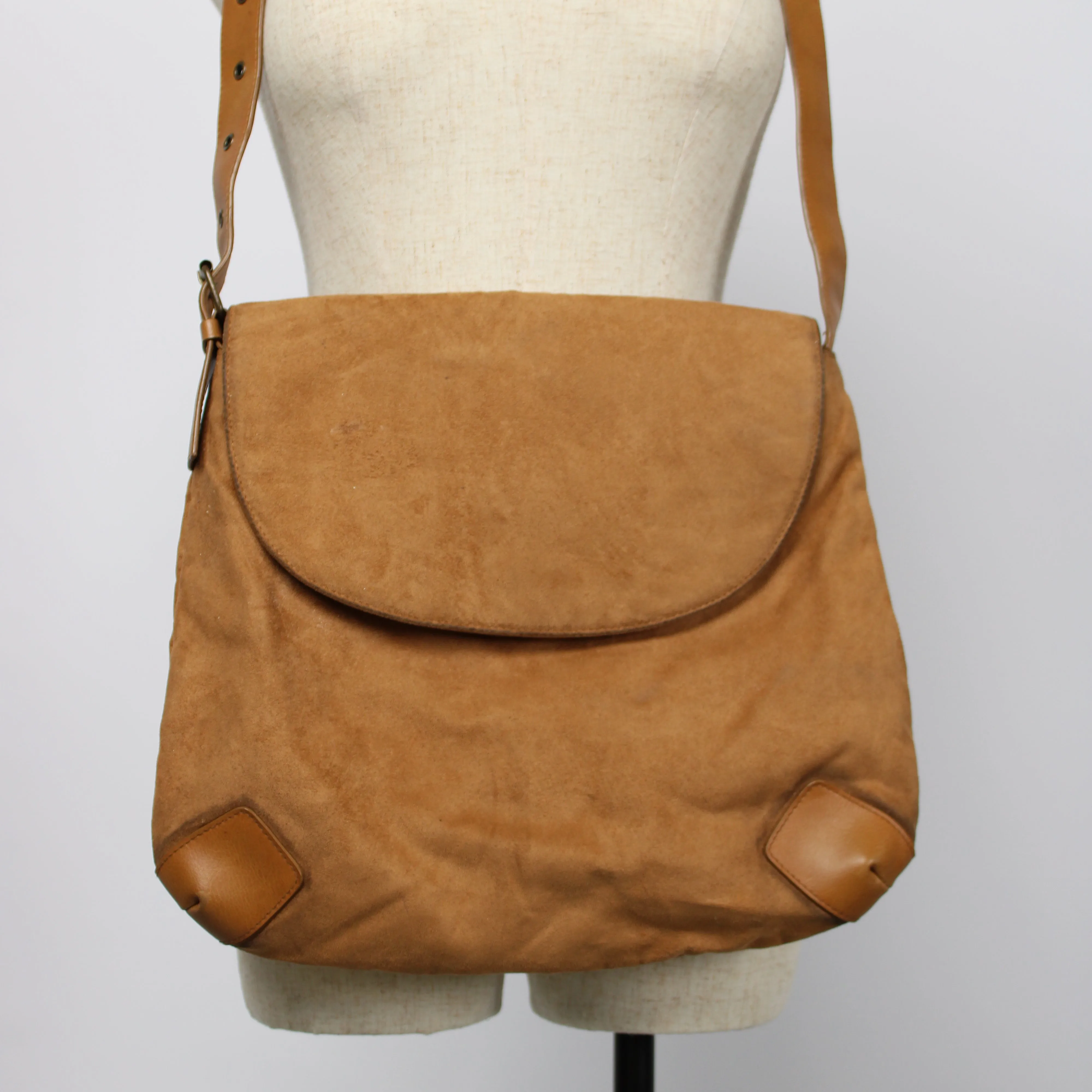 Brown Suede Satchel Crossbody Bag