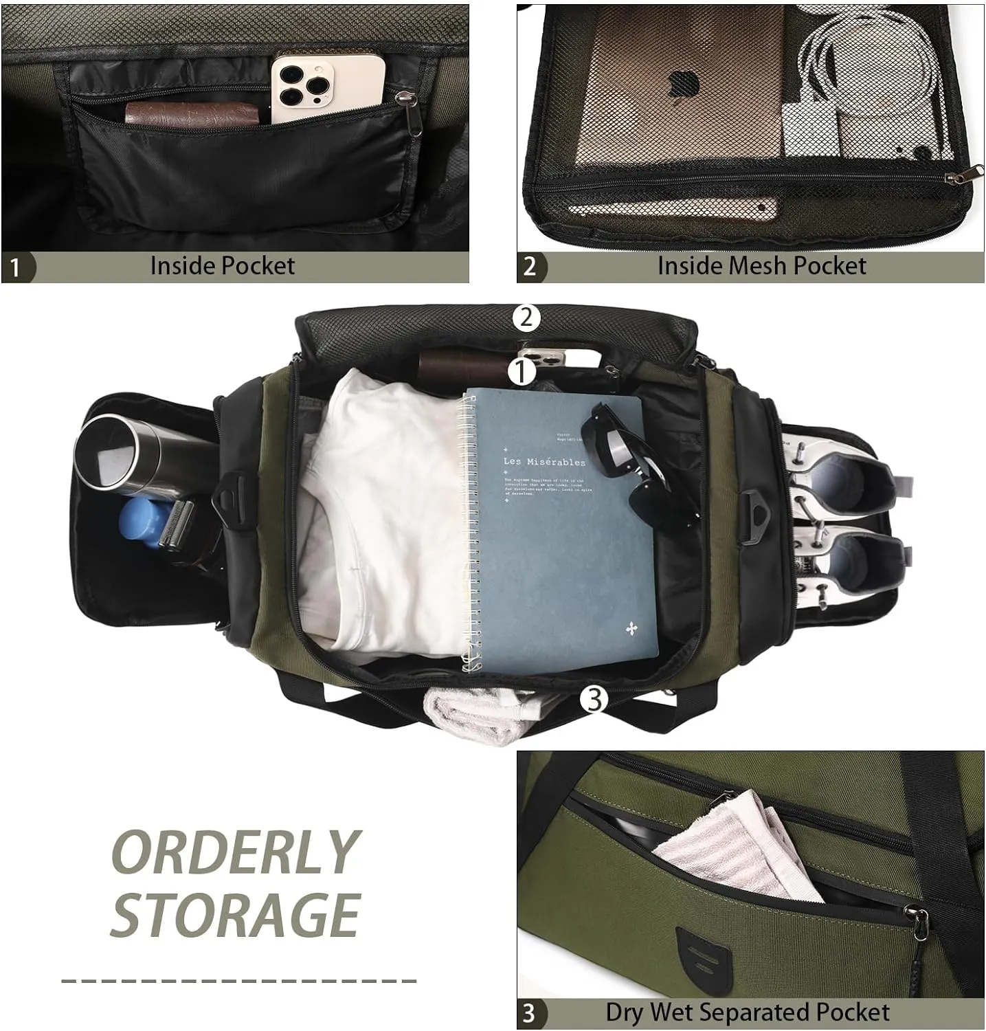 BSHG Gym Bags For Men & Women, Sports Duffel Bag For Men Travel, Weekend Overnight Bag With Shoe Compartment & Wet Pocket, Water Resistant Workout Duffle Bag Athletic Gym Bag Men B-GB-003-Green