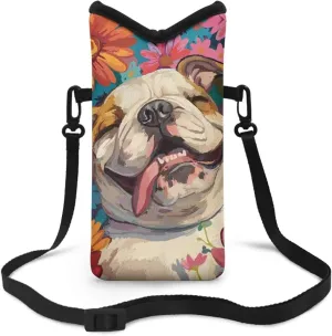 Bulldog Daisy Print Crossbody Bag Compact Cell Phone Shoulder Travel Purse Holder Cell Phone Purse for Women Men with Adjustable Strap Protective Phone Bag