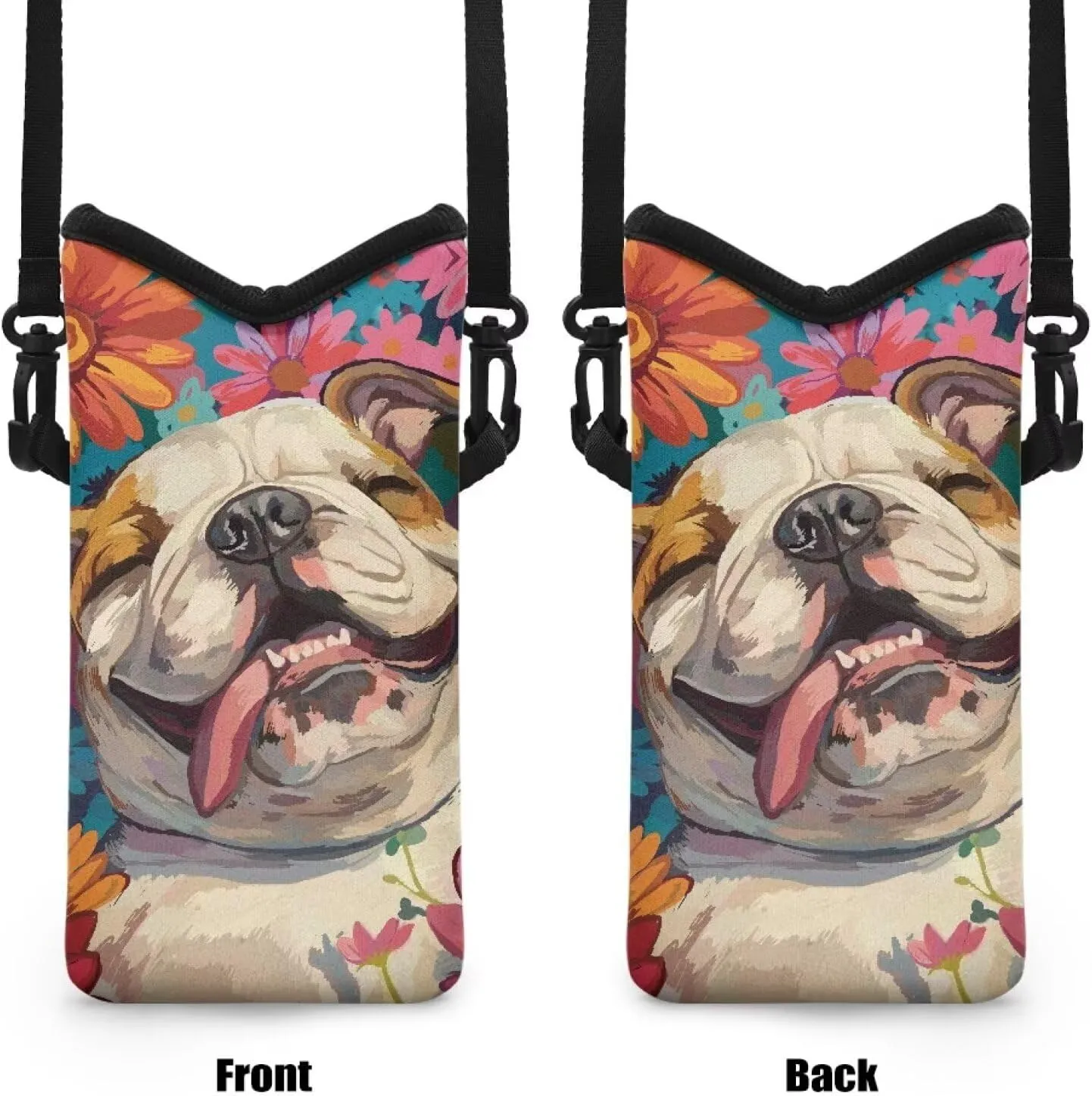 Bulldog Daisy Print Crossbody Bag Compact Cell Phone Shoulder Travel Purse Holder Cell Phone Purse for Women Men with Adjustable Strap Protective Phone Bag