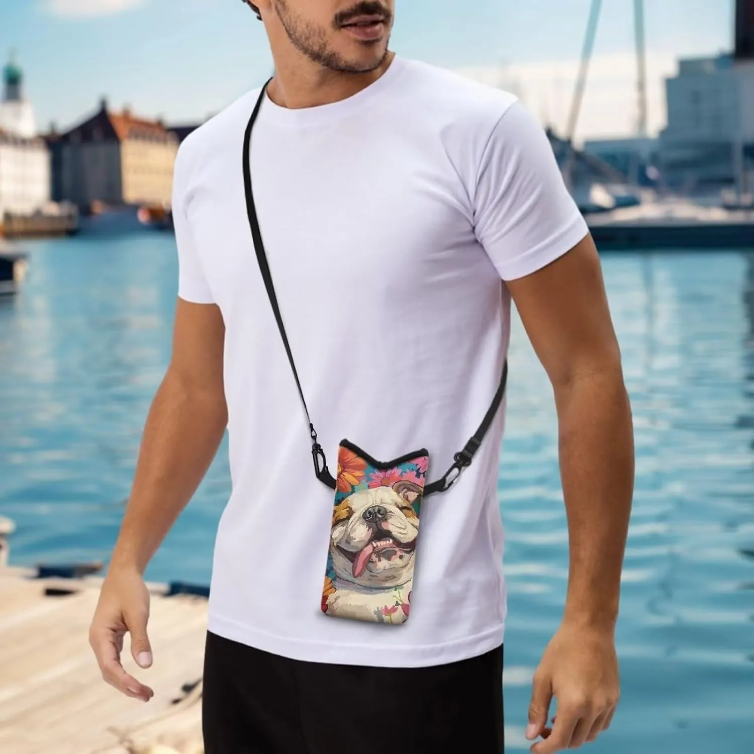 Bulldog Daisy Print Crossbody Bag Compact Cell Phone Shoulder Travel Purse Holder Cell Phone Purse for Women Men with Adjustable Strap Protective Phone Bag