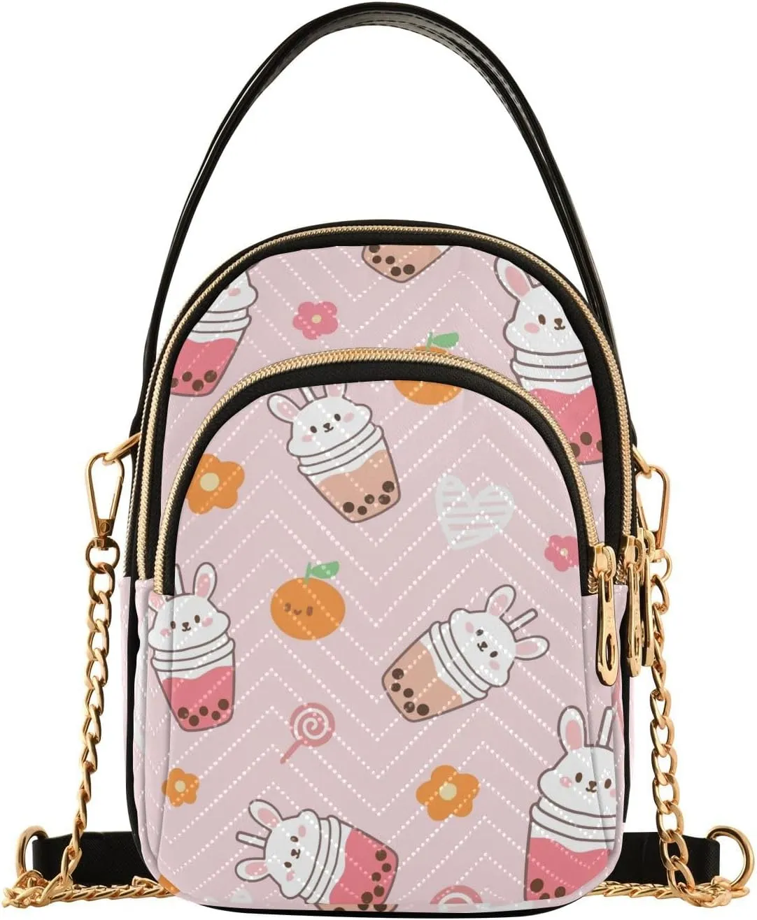 Bunny Rabbit Milk Tea Cups Design Crossbody Bags Shoulder Bag for Women Stylish Ladies Messenger Bags Cell Phone Purse and Handbags Wallet