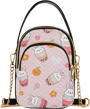 Bunny Rabbit Milk Tea Cups Design Crossbody Bags Shoulder Bag for Women Stylish Ladies Messenger Bags Cell Phone Purse and Handbags Wallet