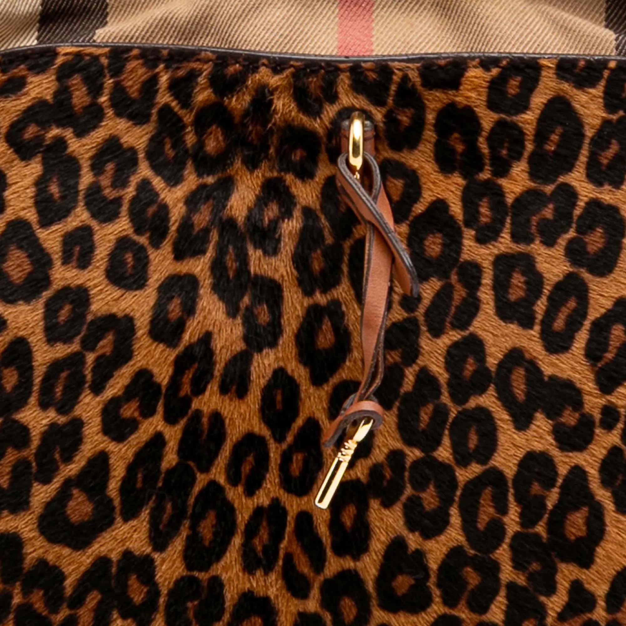 Burberry Leopard Print Pony Hair and House Check Canvas Little Crush Crossbody