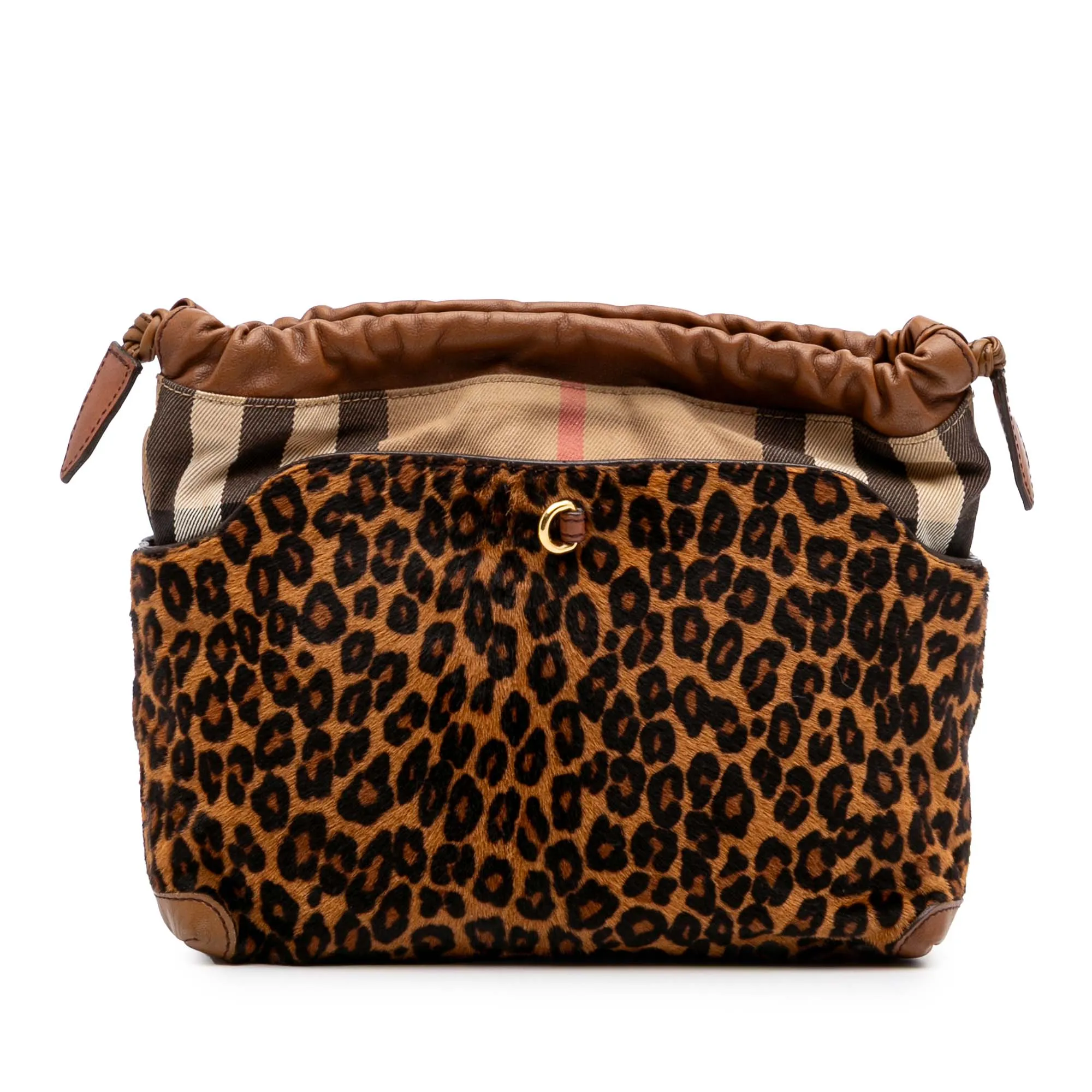Burberry Leopard Print Pony Hair and House Check Canvas Little Crush Crossbody