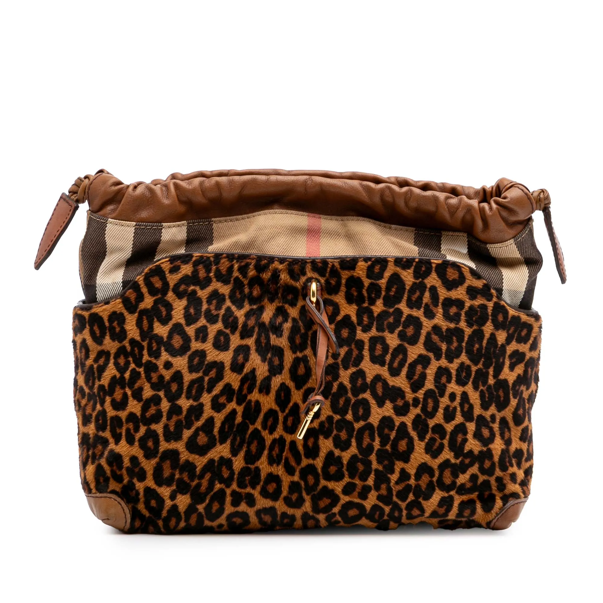 Burberry Leopard Print Pony Hair and House Check Canvas Little Crush Crossbody