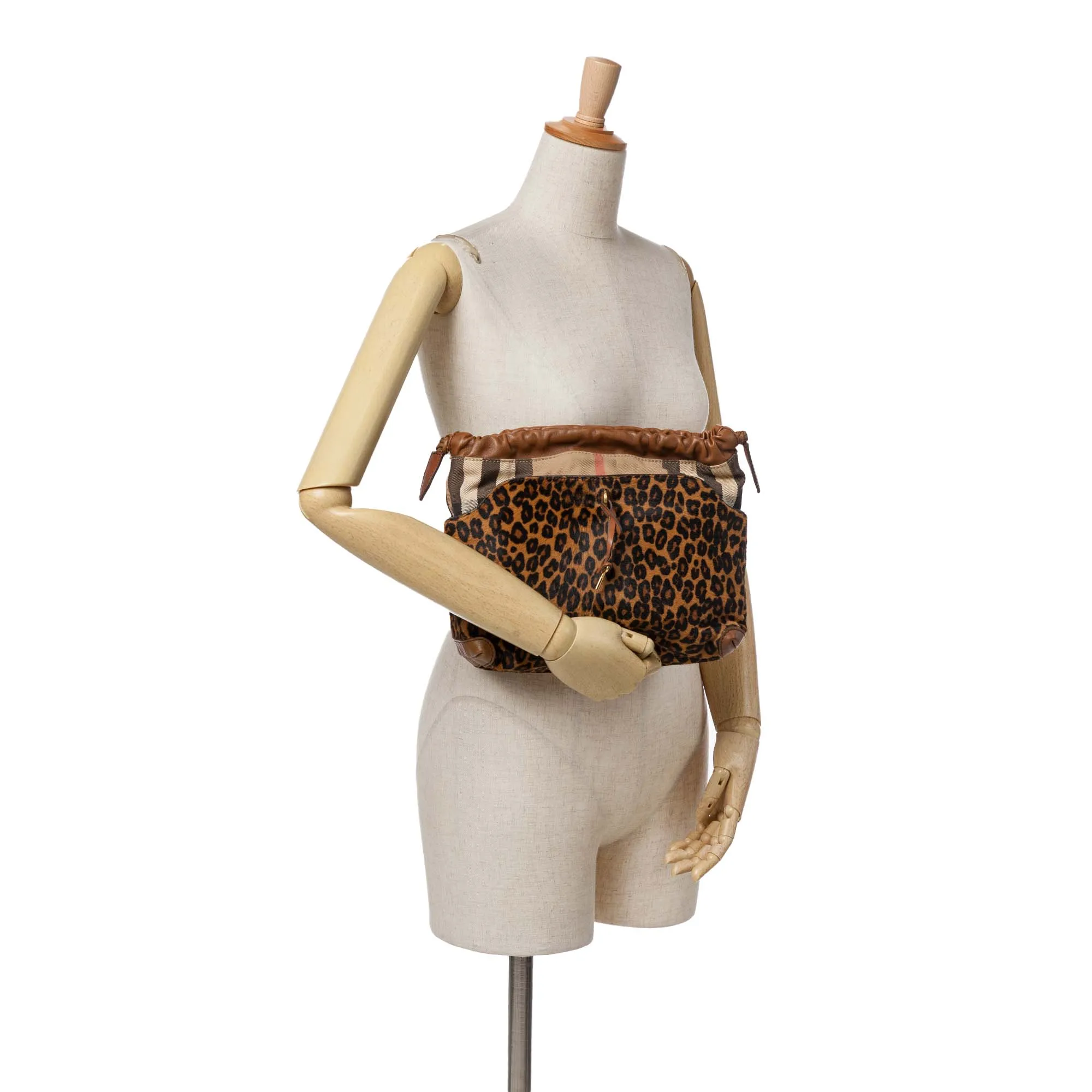 Burberry Leopard Print Pony Hair and House Check Canvas Little Crush Crossbody
