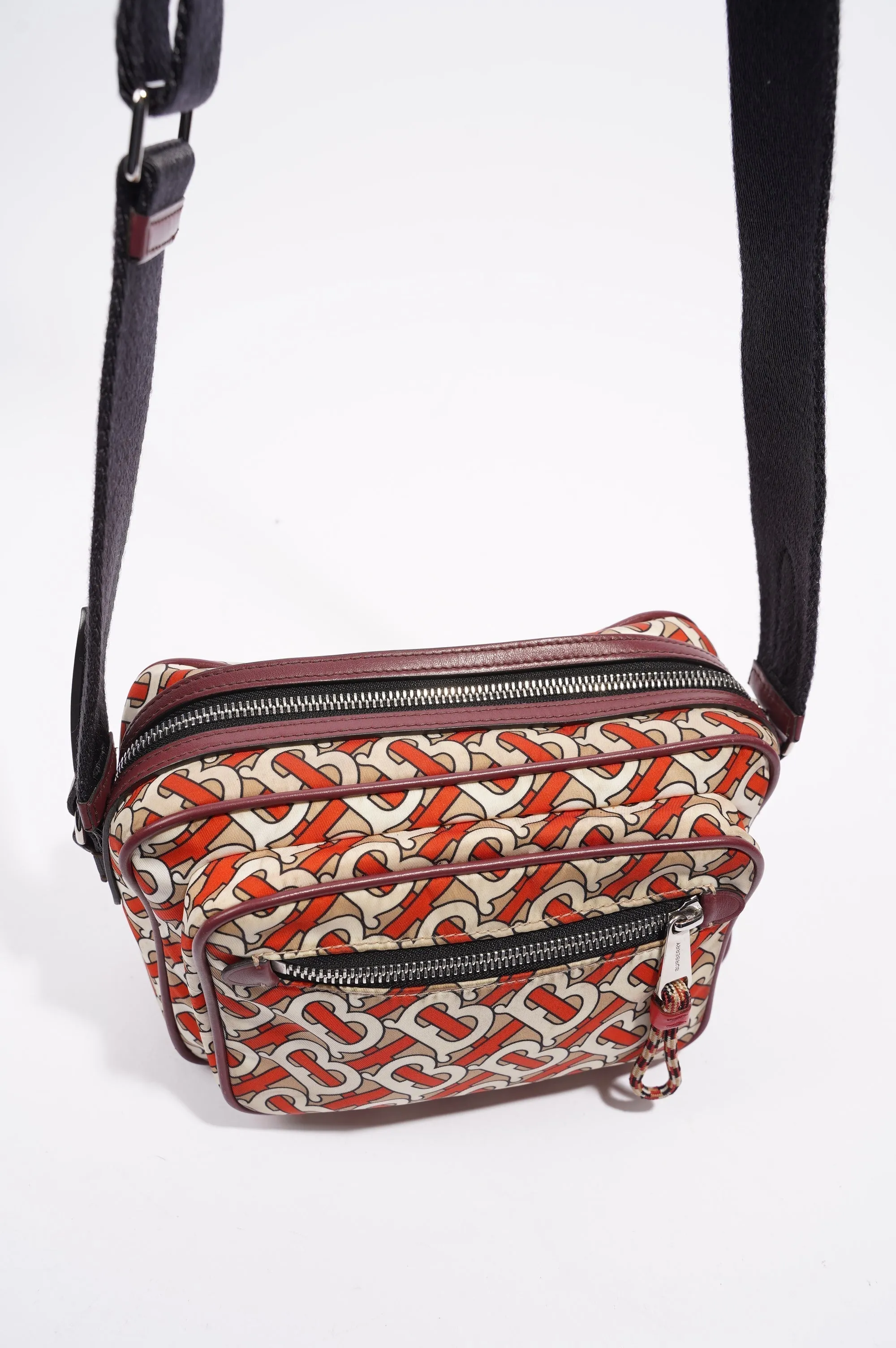 Burberry Womens Crossbody Nylon Bag TB Monogram Orange / Cream
