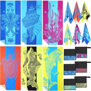 Buryeah 6 Pcs 72 x 36 Inch Oversized Thin Lightweight Beach Towel Extra Large Microfiber Sand Free Towels with Storage Bags for Travel Pool Camping Quick Dry Beach Accessories(Fresh Color,Ocean)