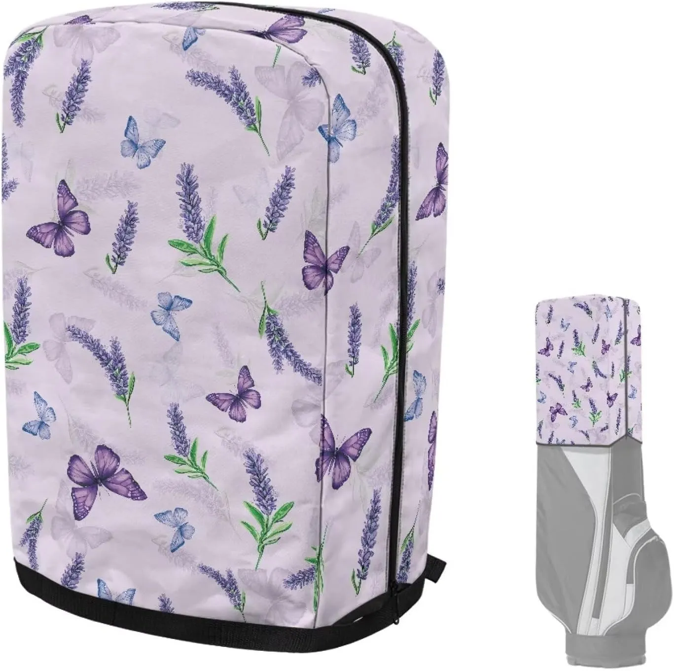 Butterfly Lavender Golf Bag Cover Hood Golf Bag Dust Cover for Clubs Protection with Snap Button and Zipper Easy Access One Size Fits All