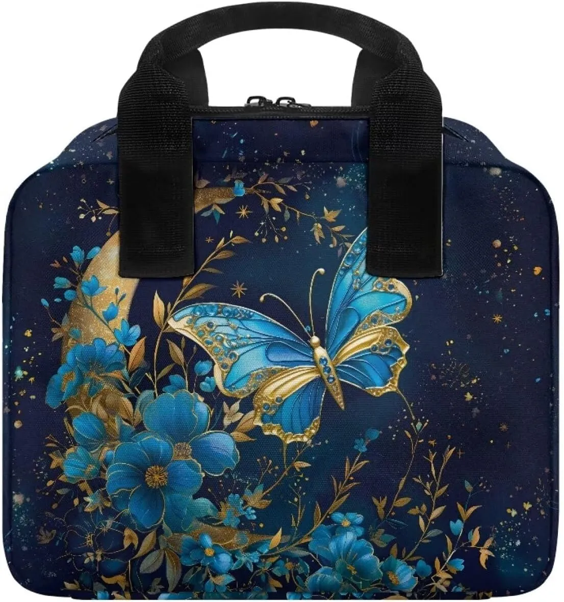 Butterfly Moon Flower Classic Bible Case for Women Bible Cover with Zippered Pockets Stylish Bible Cover Case Large Bible Tote Bag for Book Lovers