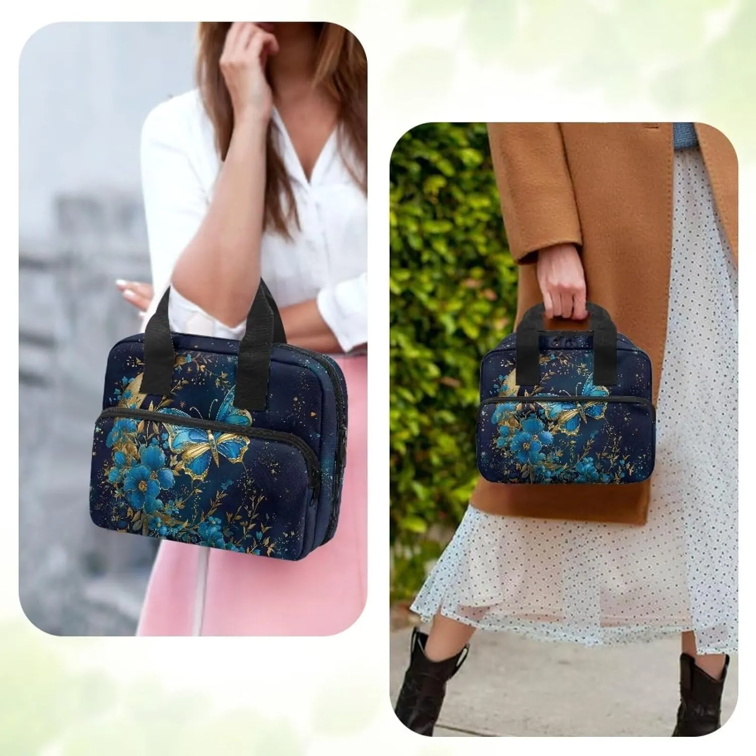 Butterfly Moon Flower Classic Bible Case for Women Bible Cover with Zippered Pockets Stylish Bible Cover Case Large Bible Tote Bag for Book Lovers
