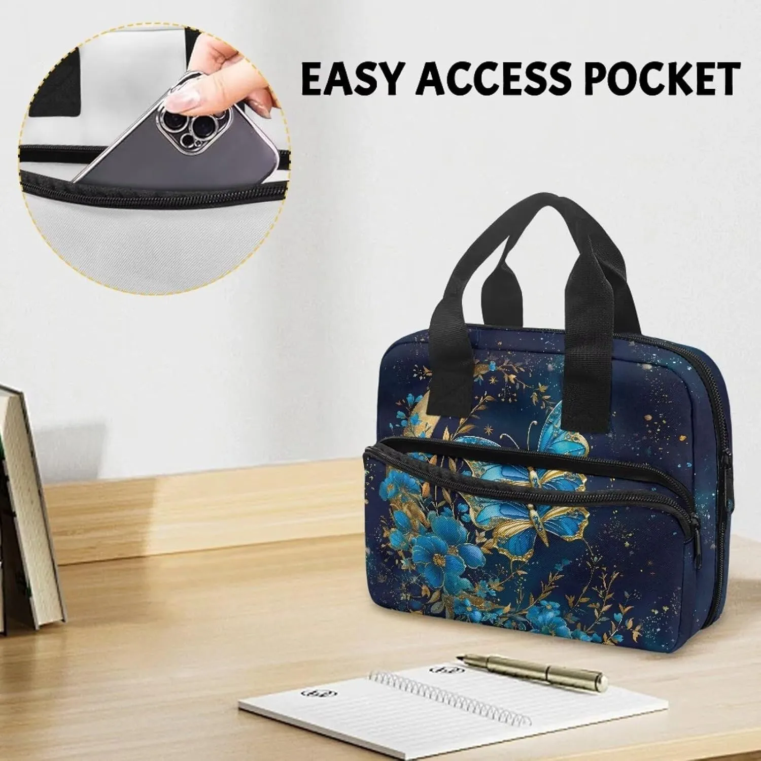 Butterfly Moon Flower Classic Bible Case for Women Bible Cover with Zippered Pockets Stylish Bible Cover Case Large Bible Tote Bag for Book Lovers