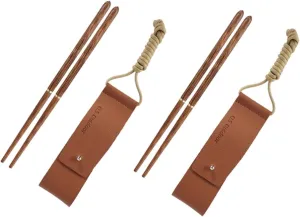 Cabilock 2 Pairs of Natural Wooden Folding Chopsticks Detachable Smooth Surface Portable for Camping Picnic