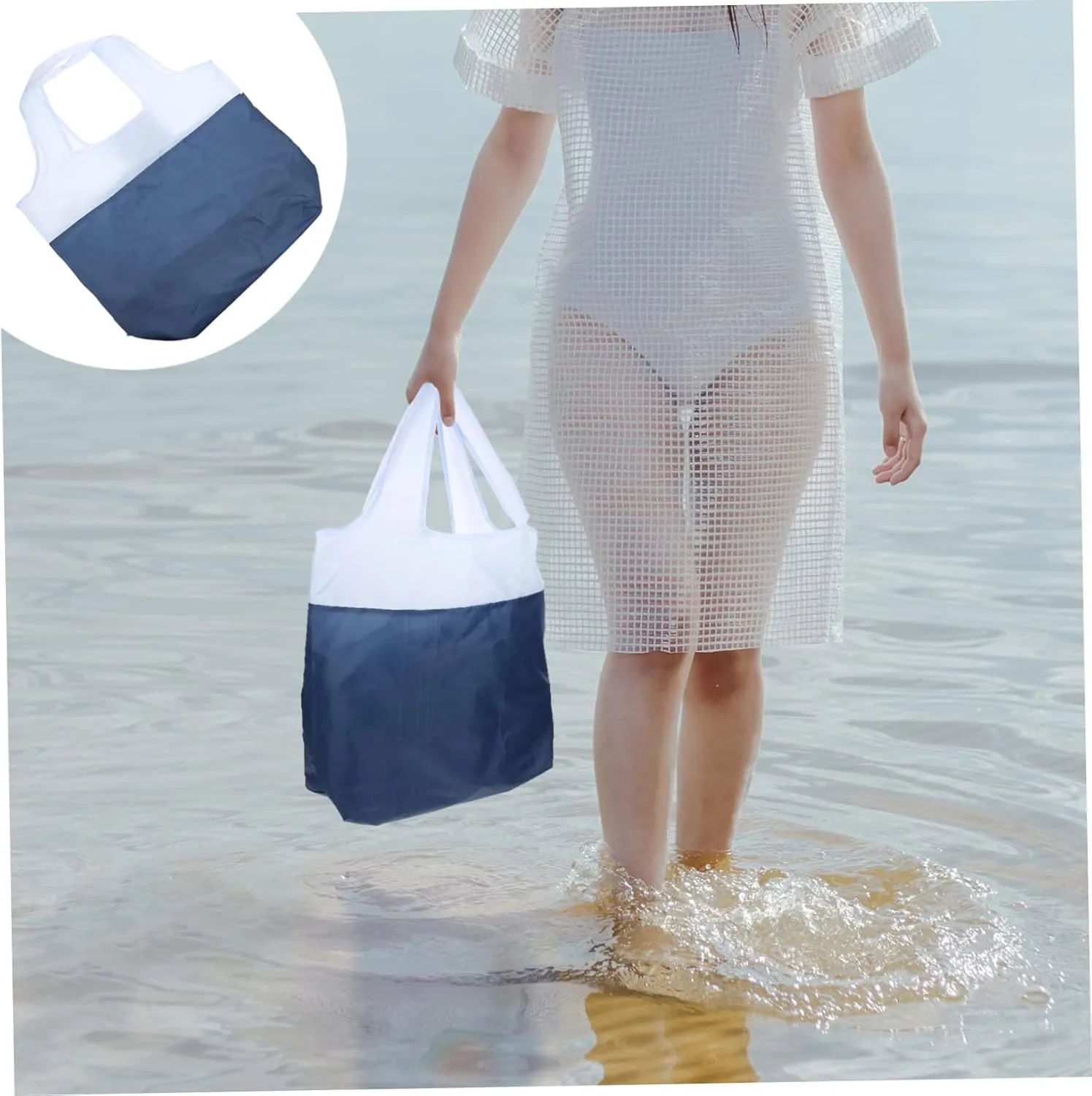 Cabilock Portable Reusable Grocery Tote Bag Lightweight Storage Bag with Attached Pouch for Shopping Travel and