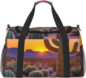 Cactus Desert Sunsets Print Travel Hand Travel Bag Weekender Overnight Carry On Tote Foldable Crossbody Bag
