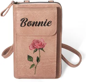 callie Personalized Name Small Wallet Card Purse for Women, Custom Leather Crossbody Coin Bag with Phone Holder, Customized Mother’s Day Birthday Gift