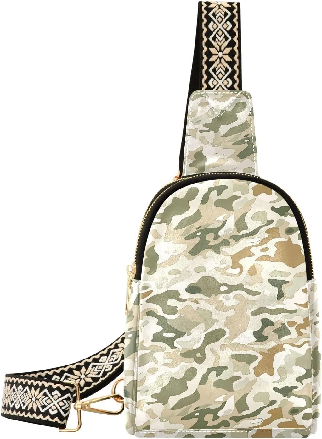 Camouflage Mini Crossbody Bag with Full-Print PU Leather Fashion Waist Pack with Adjustable Strap & Card Holder Great for Hiking Fishing Beach Travel & More