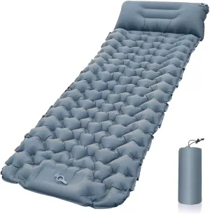Camping Sleeping Pad, Inflatable Camping Sleeping Mat with Pillow Built-in Foot Press, Lightweight Camping Mattress Pad for Camping Backpacking Hiking Traveling Tent (Grey)
