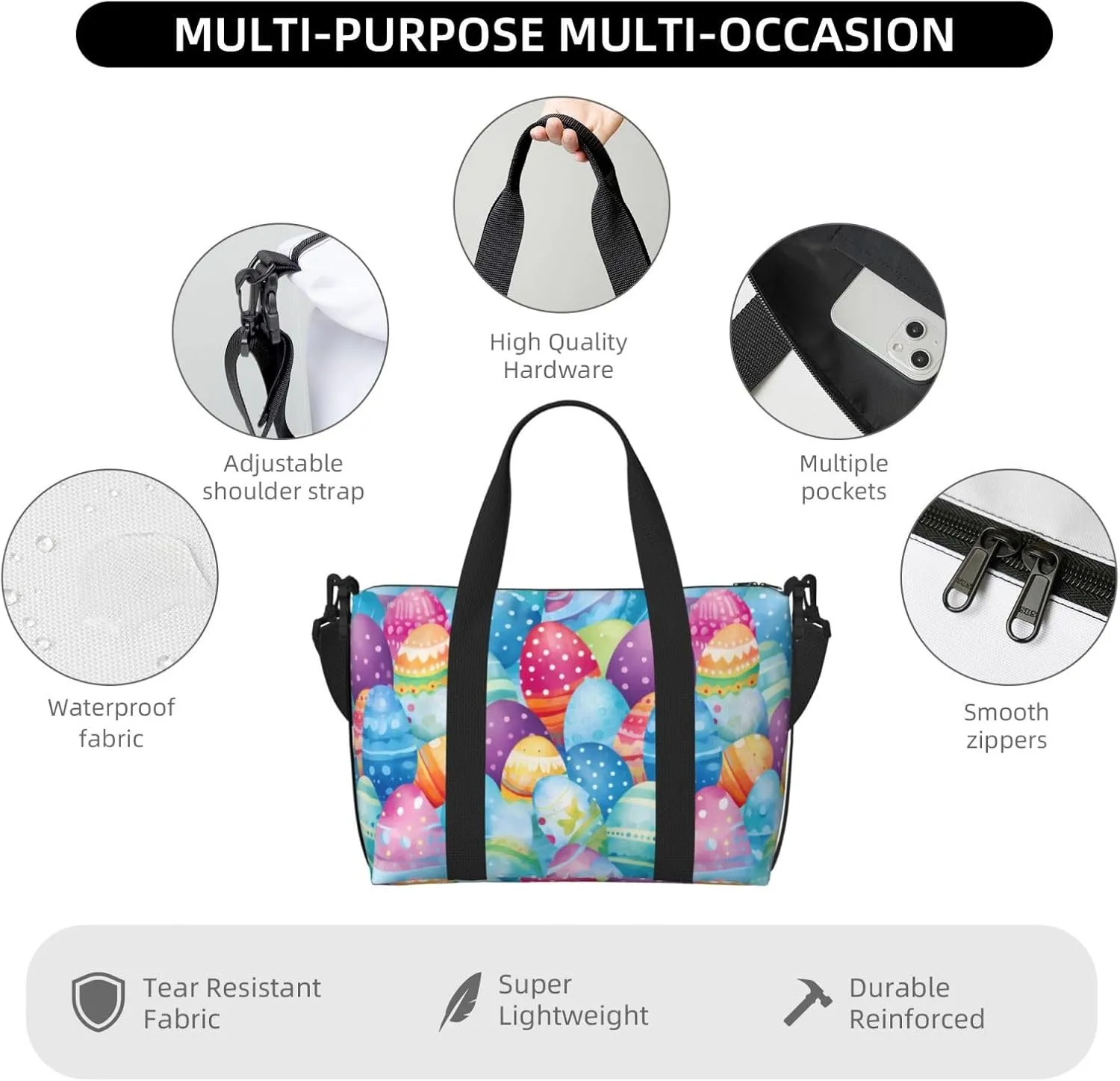 Cartoon Easter Eggs Travel Duffel Bags for Women Men, Sports Training Gym Bag Dance Bag with Adjustable Shoulder Strap Vintage Weekender Overnight Bag