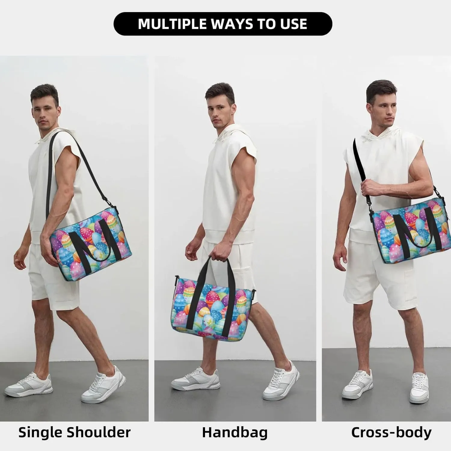 Cartoon Easter Eggs Travel Duffel Bags for Women Men, Sports Training Gym Bag Dance Bag with Adjustable Shoulder Strap Vintage Weekender Overnight Bag