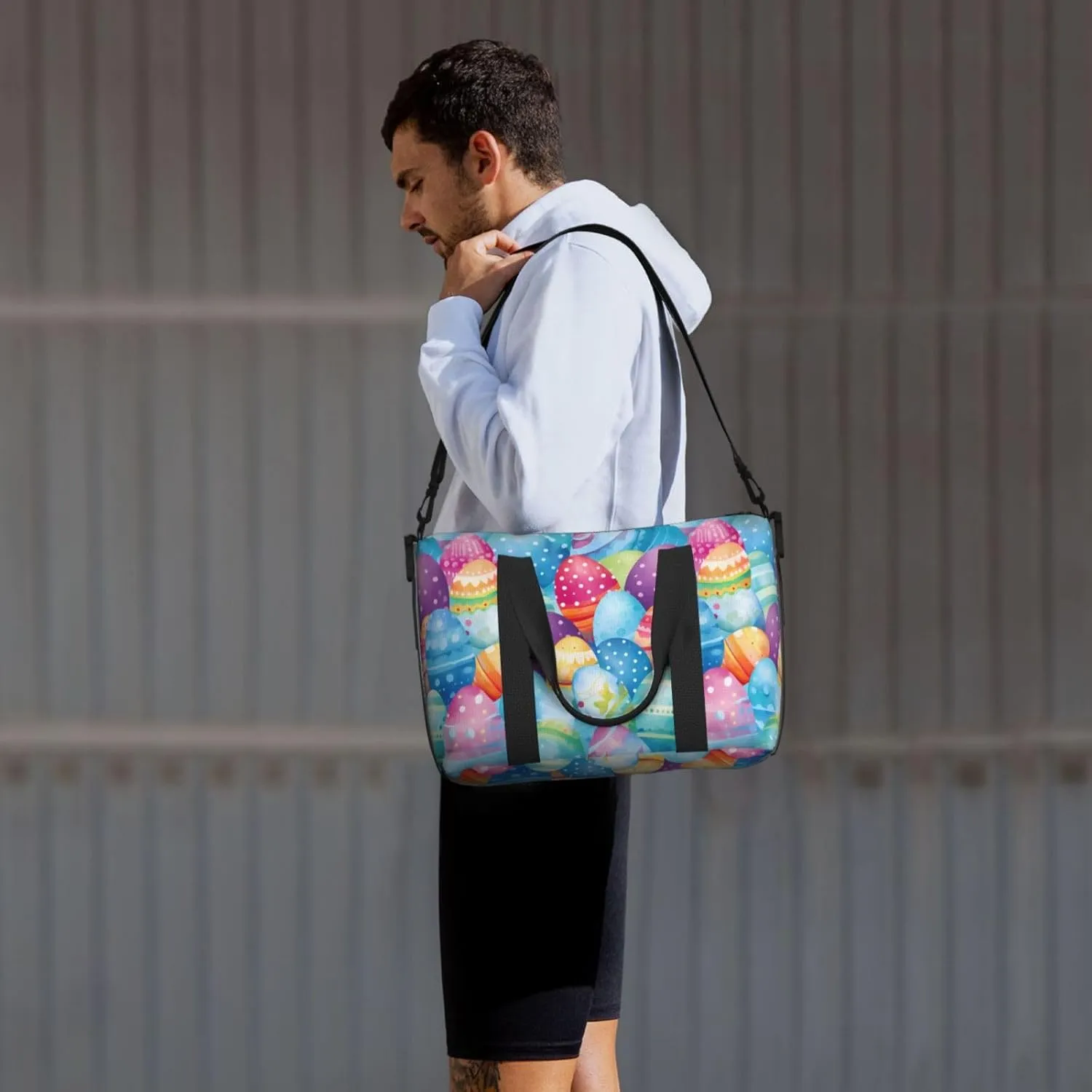 Cartoon Easter Eggs Travel Duffel Bags for Women Men, Sports Training Gym Bag Dance Bag with Adjustable Shoulder Strap Vintage Weekender Overnight Bag