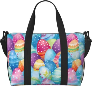 Cartoon Easter Eggs Travel Duffel Bags for Women Men, Sports Training Gym Bag Dance Bag with Adjustable Shoulder Strap Vintage Weekender Overnight Bag