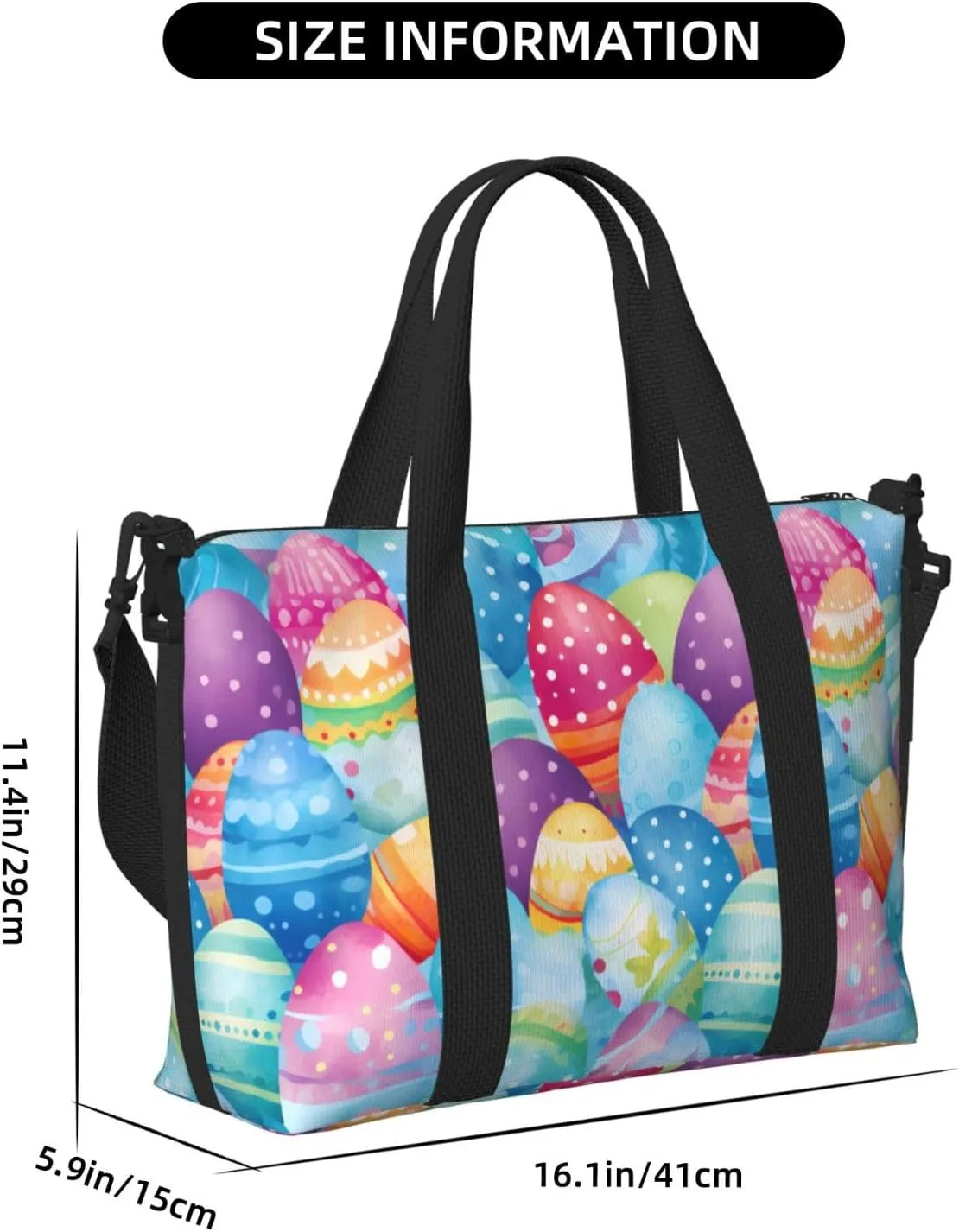 Cartoon Easter Eggs Travel Duffel Bags for Women Men, Sports Training Gym Bag Dance Bag with Adjustable Shoulder Strap Vintage Weekender Overnight Bag