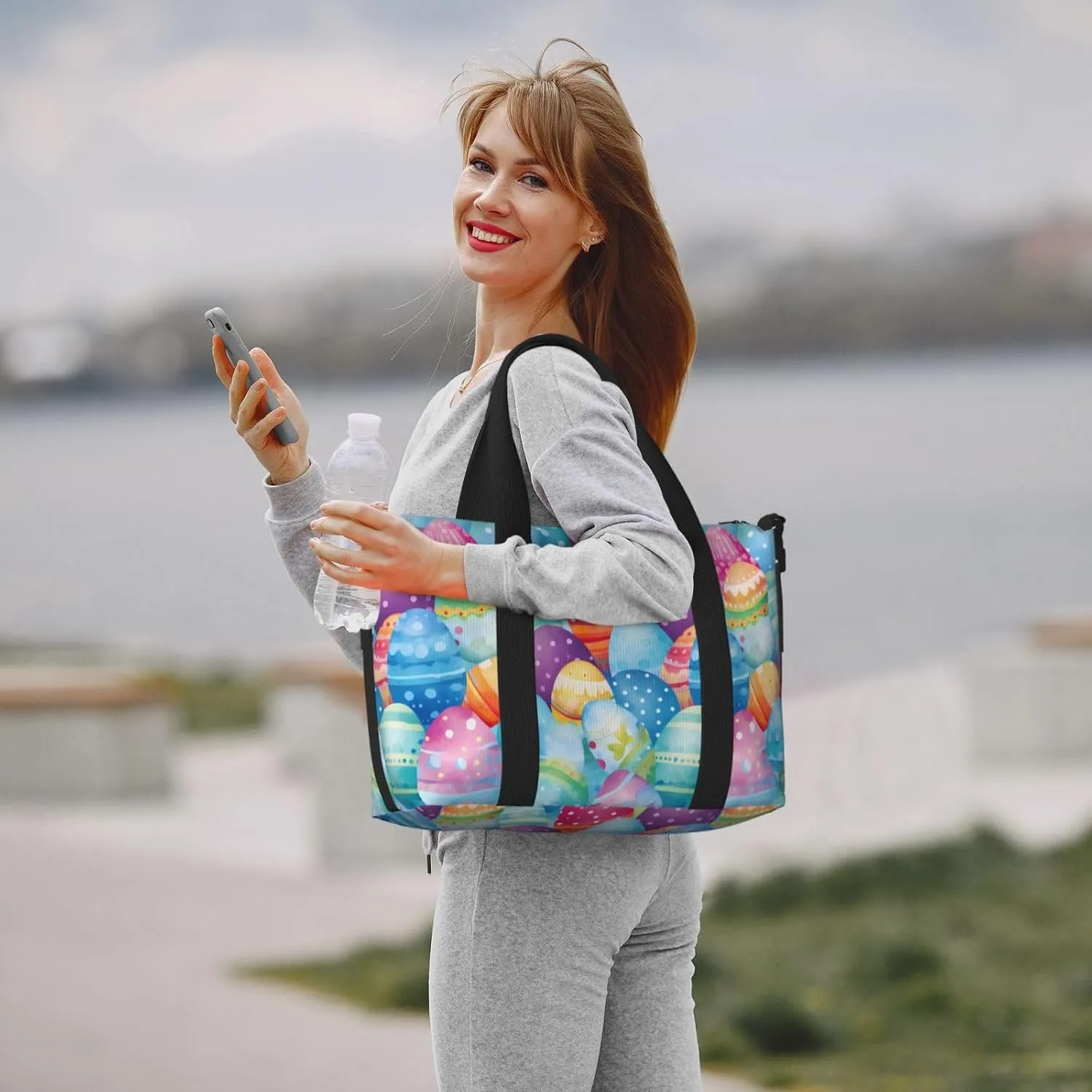 Cartoon Easter Eggs Travel Duffel Bags for Women Men, Sports Training Gym Bag Dance Bag with Adjustable Shoulder Strap Vintage Weekender Overnight Bag