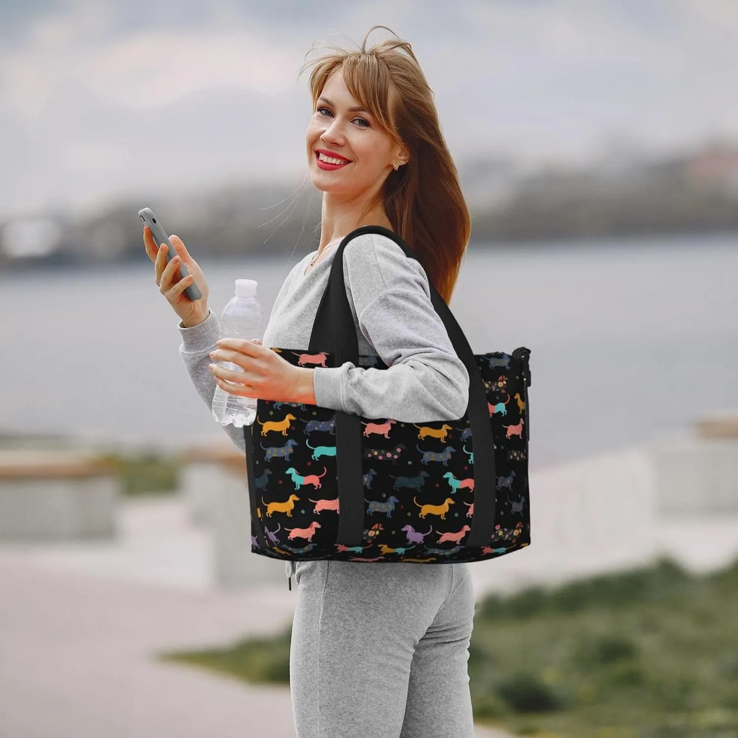 Cartoon Puppy Travel Duffel Bags for Women Men, Sports Training Gym Bag Dance Bag with Adjustable Shoulder Strap Funny Dogs Weekender Overnight Bag