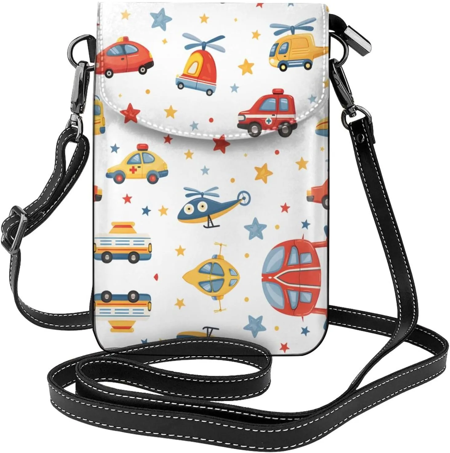 Cartoon Traffic Car Airplane Small Crossbody Bags for Women Travel Cell Phone Pouch PU Leather Cross Body Bag Adjustable Shoulder Strap Phone Purses Lightweight Wallet Purse with Credit Card Slots