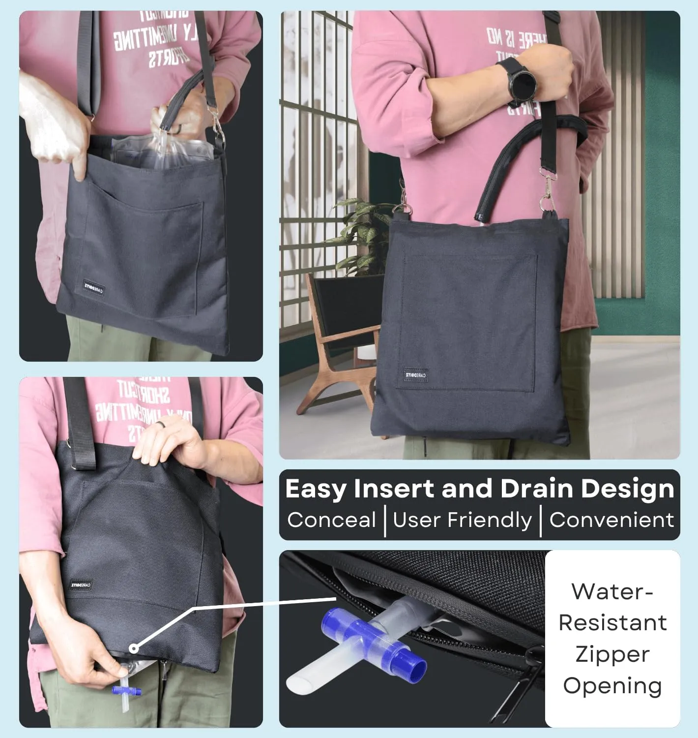 Catheter Bag Holder, Urine Drainage Bag Holder, w/Drain Tube Cover & Adjustable Strap, Foley Catheter Bag Covers, for Privacy & Dignity, w/Straps for Wheelchair, Walker & Bed, up to 4000ML