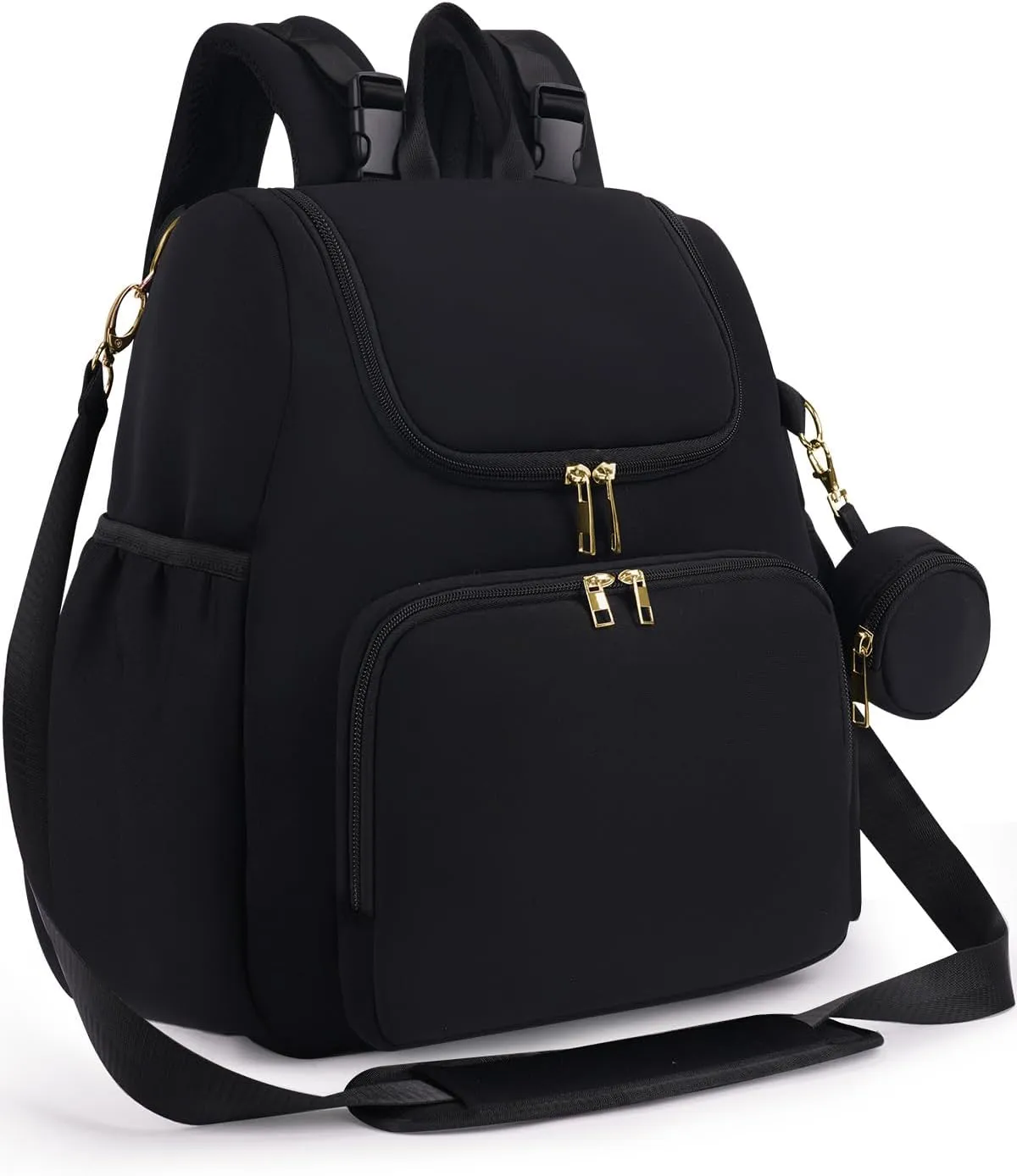 CEI-CEI Diaper Bag Small Diaper Backpack Mother‘s Day Neoprene Waterproof Baby Bags for Mom and Dad with Changing Pad Stowable Shoulder Strap Travel with Pacifier Case and Insulated Pockets(Black)