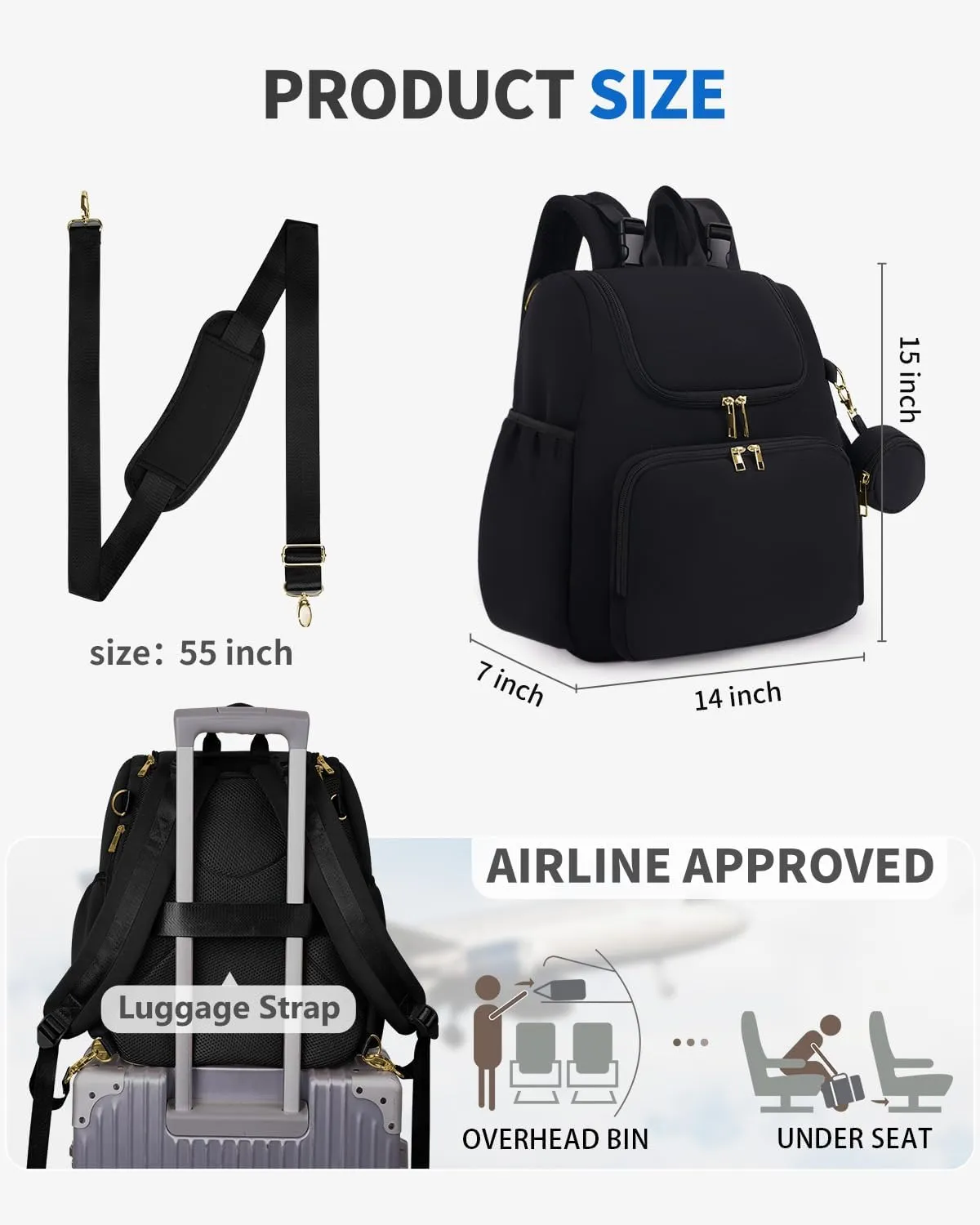 CEI-CEI Diaper Bag Small Diaper Backpack Mother‘s Day Neoprene Waterproof Baby Bags for Mom and Dad with Changing Pad Stowable Shoulder Strap Travel with Pacifier Case and Insulated Pockets(Black)