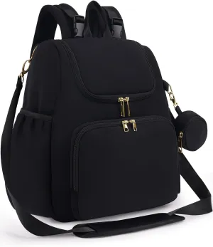 CEI-CEI Diaper Bag Small Diaper Backpack Mother‘s Day Neoprene Waterproof Baby Bags for Mom and Dad with Changing Pad Stowable Shoulder Strap Travel with Pacifier Case and Insulated Pockets(Black)