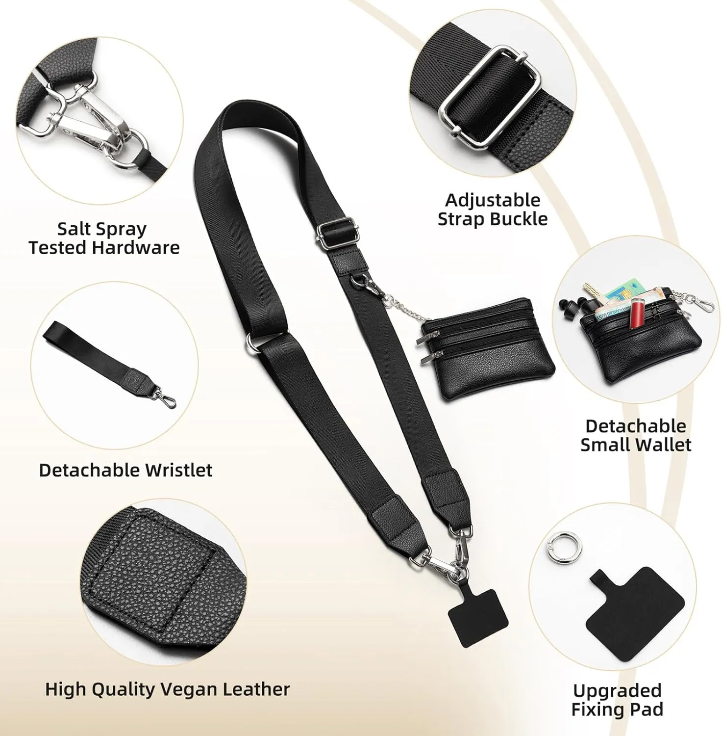 Cell Phone Lanyard Crossbody,Adjustable Cell Phone Strap with Wristlet,Clip and Go Strap for Phone with Wallet
