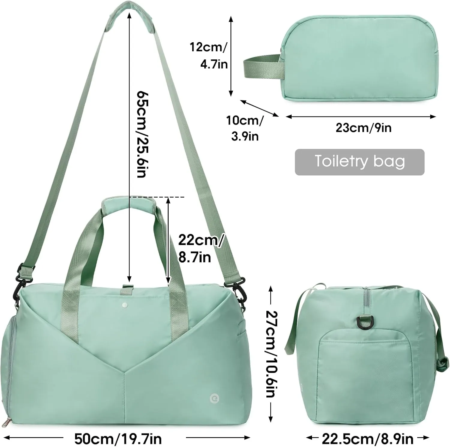 Ceneda 20" Gym Duffel Bag with Wet Pocket Shoes Compartment Portable Overnight Weekender Bag Travel bag Yoga Bag for Women (Mint Green)