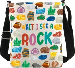 CENWA Geology Crossbody Bag Wait I See A Rock Carry-on Bag Rock Collector Cross Body Bag Geology Teacher Gift